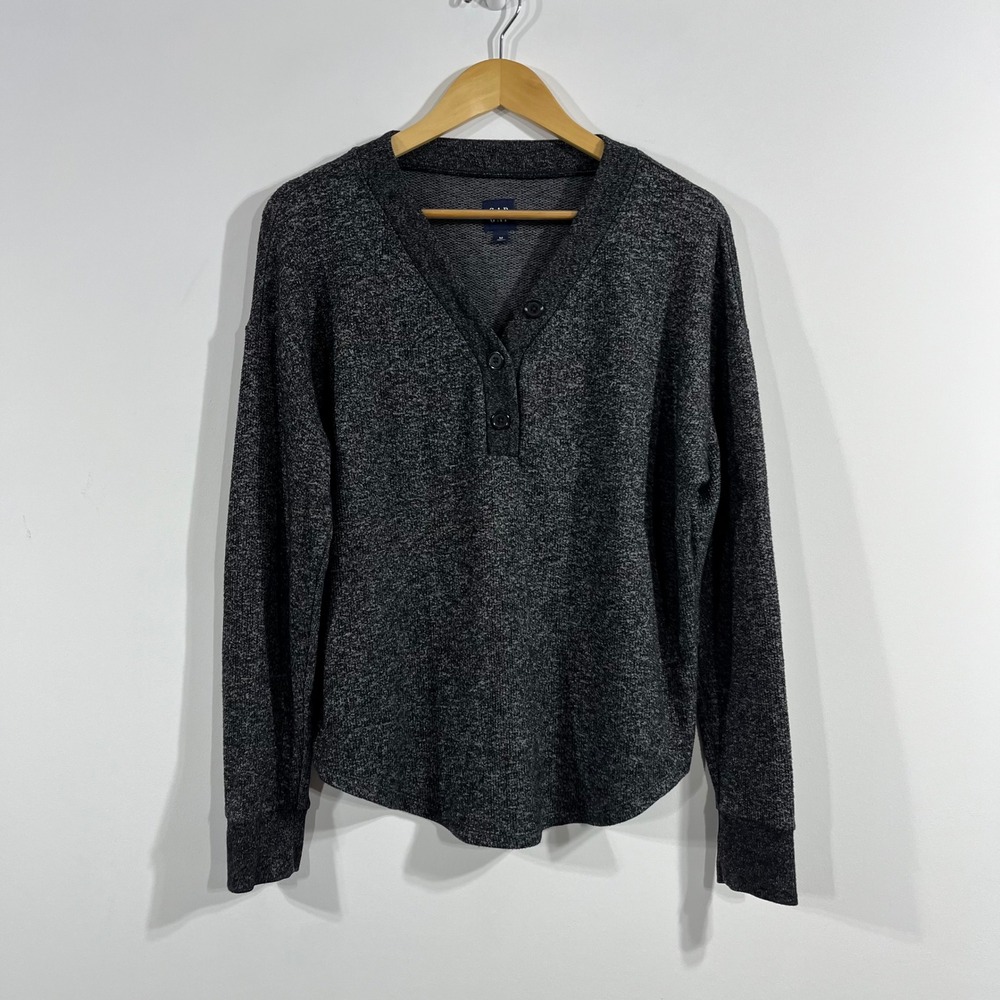 GAP 90s Grunge Granola Preppy Henley Top Knit Womens Medium Minimalist Neutral